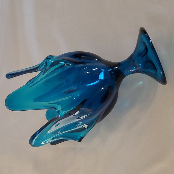 Viking Glass Bluenique Vintage Handkerchief Swung Vase Glass Bowl Candy Dish - Picture 4 of 5